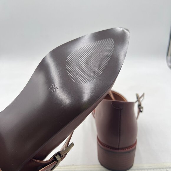 YDN Brown Pumps Pointed Toe Mary Jane Chunky Heels Loafers Hollow Buckle Shoes - Picture 6 of 8
